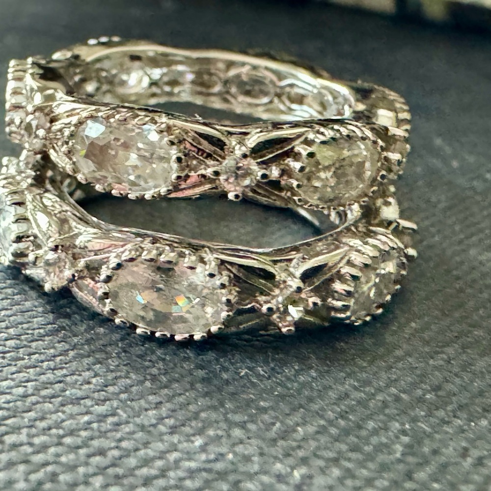 JTV White Topaz Silver And CZ Eternity Bands    Size 7